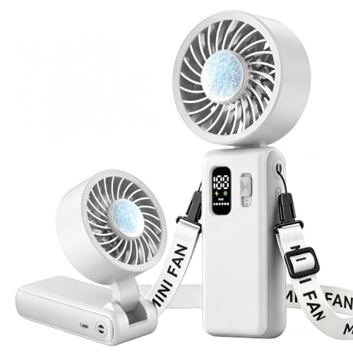 Image of ALLENERGY 3 IN 1 Handheld Mini Fan - Portable Fan,24H Max Cooling, 6000mAh Rechargeable Mini Personal Hand Fan, 100 Speeds Stepless Adjustment Mini Personal Desk Fan for Travel, Camping, Outdoor,White