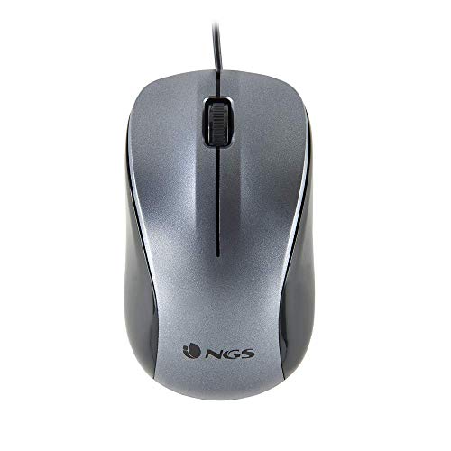 NGS Crew - 1200dpi Optical Mouse with USB Wire, Mouse for Computer or Laptop with 2 Boutons, Ambidextrous, Grey