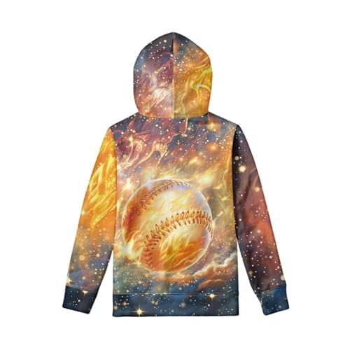 Golden Galaxy Hoodies for Kids 3D Baseball Plush Inside Sweatshirts 7-15 Years Boys Girls Pullover with Pocket3