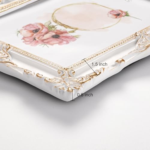 Image of eletecpro 5x7 Vintage Picture Frame with Real Glass Cover, Ornate Antique Photo Frame, Display 5x7 Picture for Tabletop or Wall Hanging, White Home Decor for Gallery Art