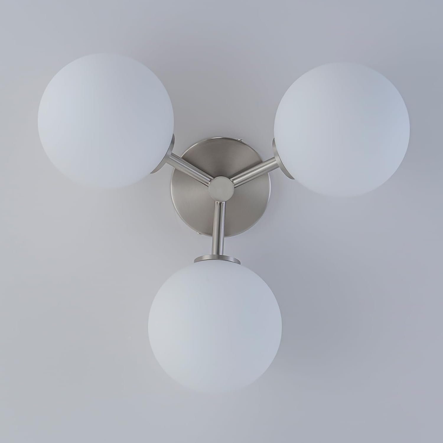 Brushed Nickel Semi Flush Mount Ceiling Light Fixture, 3 Light Milk Glass Globe Mid Century Modern Light Fixtures for Bedroom,Entryway,Hallway,Living Room,Kitchen,Dining Room
