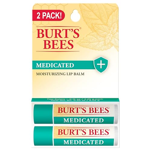 Burt’s Bees Lip Balm Stocking Stuffers, Moisturizing Lip Care Christmas Gifts for Dry Chapped Lips, Medicated with Menthol & Eucalyptus, 100% Natural (2-Pack)