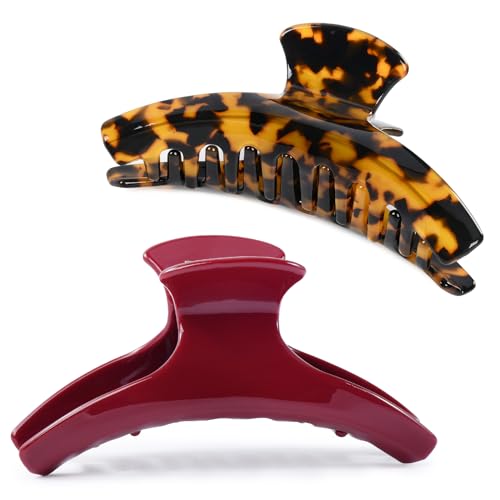 2 Pack Hair Claw Clips Women Large Tortoise Hair Clip French Design Barrettes Celluloid Leopard Print Accessories Jaw Clips for Thick Hair
