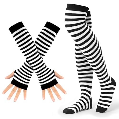 UTOCLEC Rayas Calcetines Hasta la Rodilla, Calcetines Elásticos para Mujer, Juego De Calcetines Altos Hasta Muslo, Para Damas, Halloween, Fiestas de Navidad, Cosplay de Carnaval y Fiestas de Disfraces
