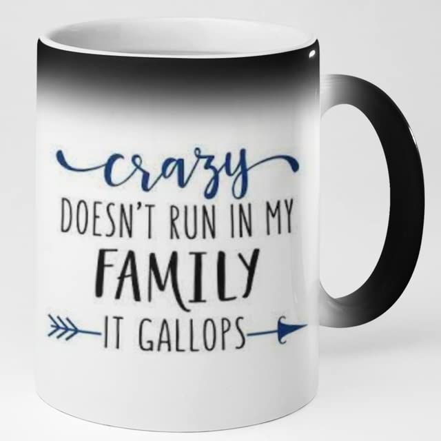 325ml Funny Horse Coffee Mug, Crazy Doesn't Run in My Family It Gallops Mug, Novelty Gift Mug, Horse Lover Mug, Funny Coffee Cup, Ceramic Mug
