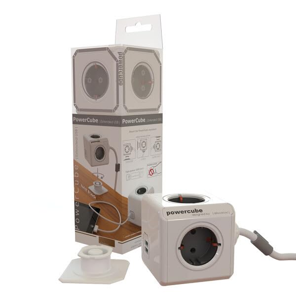 LADRON CON ALARGO POWER CUBE + 2 USB GRIS