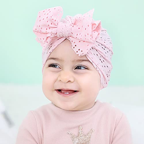 Cinaci 6 Pack Breathable Soft Big Bow Turban Hats Beanie Caps Headwraps for Baby Girls Infants Toddlers Kids3