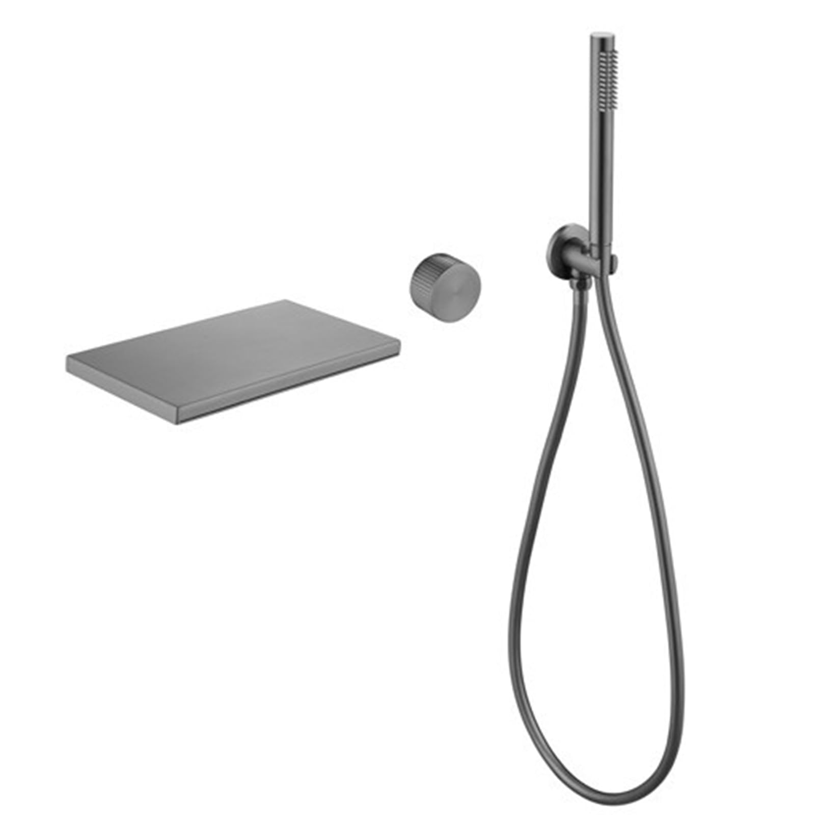 JYBNBBE Wall Mounted Concealed Bath Mixer Tap with Shower Hot and Cold Brass Bath Mixer Taps with Shower Waterfall Silver (Grey A)