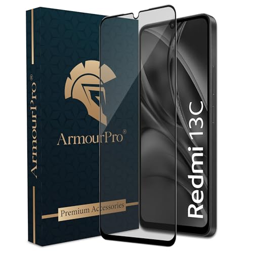 Image of ArmourPro Military Grade Matte Anti-Glare Tempered Glass Screen Protector for Redmi 13C 5G, 13C, Poco M6 and C65 (6.74 Inch) With Installation Kit | Edge-to-Edge Protector Coverage | Black