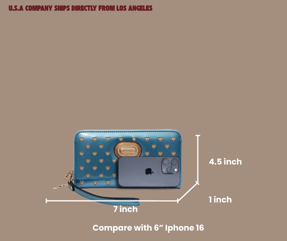 Starz Art Retro Vegan Leather Designer Women's Wallet with Rhinestone Accents, Heart Design Patent Leather Wristlet (Champagne)2