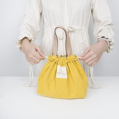 Miniatura 4 de CHERSE Lonchera de pana para mujer, lonchera estética, con cordón, bonita bolsa de mano, suministros pastel (cordón amarillo)