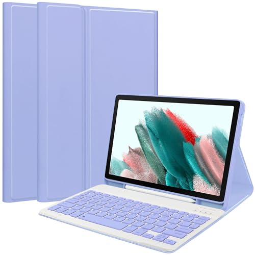 Image of Keyboard Case for Samsung Galaxy Tab A8 10.5inch 2022, Magentic Protective Cover with Pencil Holder, Detachable Wireless Bluetooth Keyboard, Purple