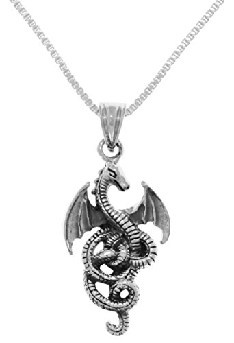 Jewelry Trends Flying Wing Dragon Sterling Silver Pendant Necklace 18