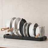 Sugarzoon Organizador Expandible para Ollas y Sartenes con 7 Divisiones Ajustables, Soporte de Acero Inoxidable y Base Plástica, Estante Porta Tapas...
