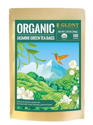 GLDNT Organic Jasmine Green Tea Bags, Floral Aroma &amp; Smooth Taste, 100ct