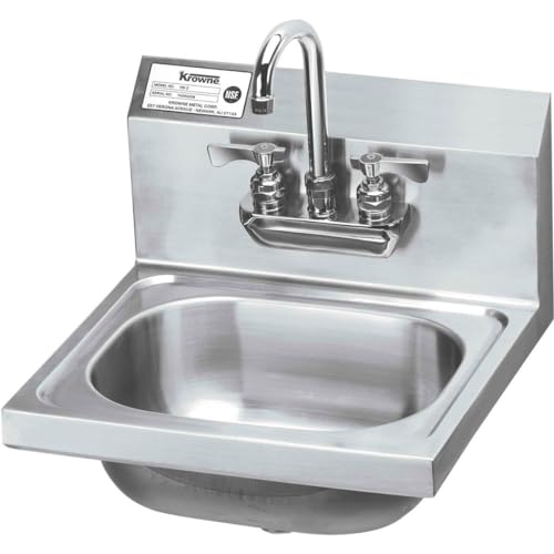 Krowne HS-22 - Fregadero de mano de montaje en pared de 5 pulgadas de profundidad con grifo de cuello de cisne de montaje en OC para cocina comercial | 44.9 cm de ancho x 39.9 cm de profundidad x 33.3
