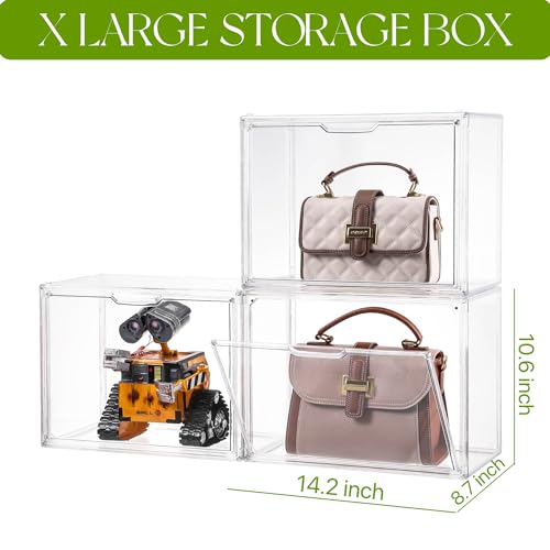 ZLLZUU Purse Organizer for Closet, Clear Acrylic Display Case, Large Handbag Storage Organizer with Magnetic Door, 4 Pack Plastic Acrylic Boxes for Wallet, Cosmetic, Collectibles (X Large) - Thumbnail 2