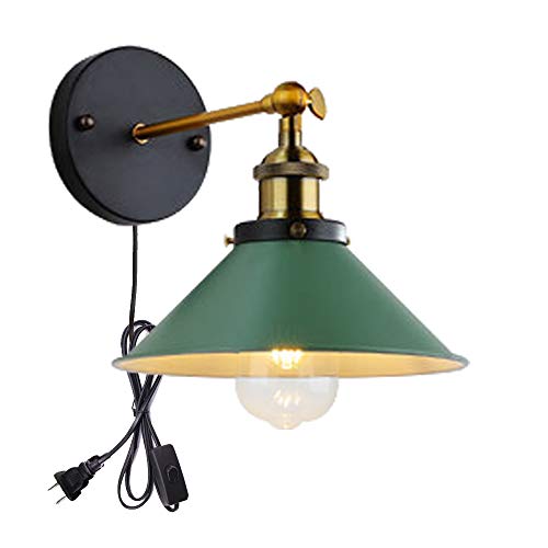 Image of ANYE Wall Sconces with UL Plug-in Button Black Cord Retro Minimalist Style Macaron Green Iron Lampshade Decor Lights Fixtures for Loft Cabinet Kitchen Hotel Bulb Sold Separately