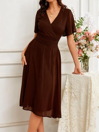 Image of Women's Summer Elegant Chiffon Wrap V Neck Aline Dress