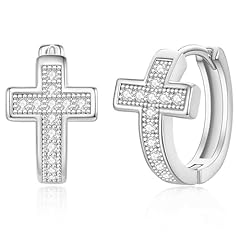 Silver Cross CZ Huggie Earrings