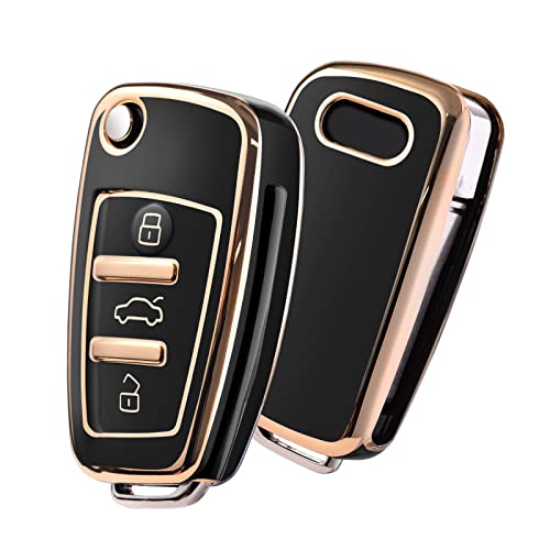 Coque de clé Audi en TPU souple noir et doré pour modèles A3 Q7 TT