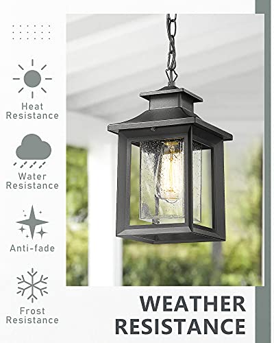 Kauen Outdoor Pendant Light Fixtures, Farmhouse Indoor Ceiling Hanging Porch Lantern In Black Metal With Clear Seeded Glass, Height Adjustable Exterior Lantern For Kitchen, Entryway, Patio #TOP6