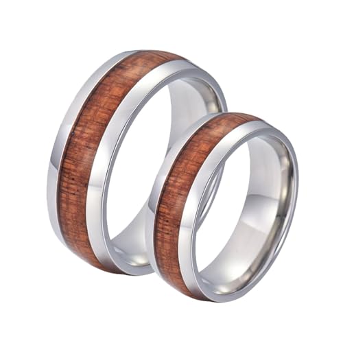 Bague de fiancaille couple en acier inoxydable avec grain de bois marron pour le quotidien