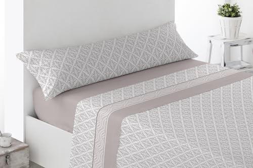 ENERGY COLORS TEXTIL-HOGAR Juego Sábanas Estampadas Verano, Juego 3 Piezas Microfibra. Sábanas Tacto Fino, Suave, Ajustable y Transpirable. (Beige, Cama 90)