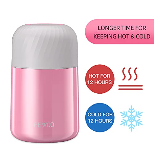 Fewoo Food Thermos - 20Oz Vacuum Insulated Soup Container, Stainless Steel Lunch Box For Kids Adult, Leak Proof Food Jar With Folding Spoon For Hot Or Cold Food (Pink) #TOP1