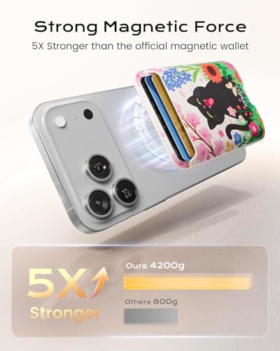 Image of Magnetic Mag-safe Wallet Cell Phone Card Holder for Phone Case with Mag-Safe, Stronger Magnetic RFID Leather Stick on Phone Wallet Compatible with iPhone 17 /16 /15 /14 /13 /12 Series,Black Cat Color