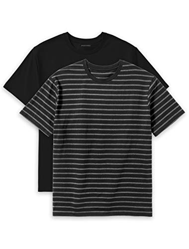 Amazon Essentials Men's Big & Tall 2-Pack Short-Sleeve Crewneck T-Shirt fit by DXL, -Black-White Stripe/Black, 6X