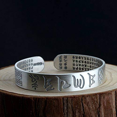 Bracelet argent S925 ouvert ajustable écritures bouddhistes vintage - 4