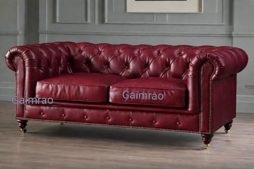 Image of Classic Leatherette Chester Sofa Set Button Tufted, Classic Style Sofa Set 3-Person Sofa for Living Room, Office, and Hallway Colour (Burgundy Leatherette, 3+2+1=6 Seater Sofa)