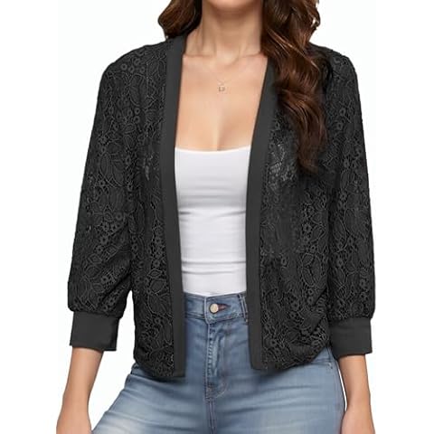 Tanou Black Floral Lace Cropped Cardigan Cover