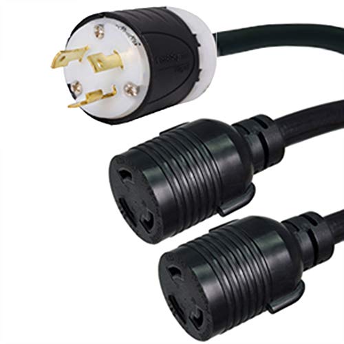 IronBox Electric - NEMA L6-30P to 2X L6-20R Y Splitter Cord - Rated for 20A, 250V with 12/3 SJT Cable, Male-to-Female Multi-Plug Adapter - Ideal for Generators & Power Equipment (1 Ft Lead 2 Ft Leg)
