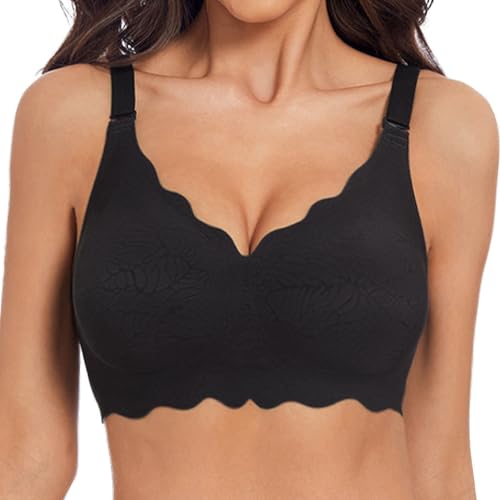 Image of MOEOZLLO Floral Wireless Bras for Women No Underwire Seamless Bralettes for Women with Support V Neck Wavy Womens Bras