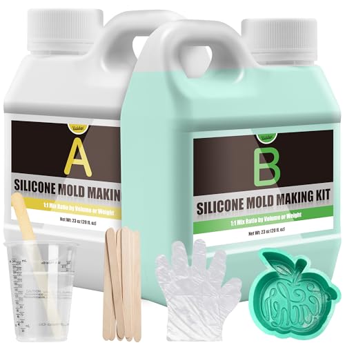 Silicone Molds Making Kit - 46oz/1.2L Super Elastic 15A Silicone Rubber 1:1 Mixing for DIY Mould Making Fast Curing Liquid Silicone for Casting Resins Moulds Candle Molds Soap Molds Craft Green