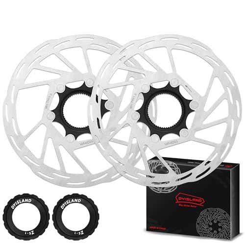 DYISLAND 2 Pcs Bike Centerlock Disc Brake Rotor Center Lock Rotors, 160mm 180mm, MTB, Bicycle Brakes Rotors with 2 Lock Rings Stainless Steel for E-bike BMX MTB Mountain Bike Road Bike (180mm) by DYISLAND - Used condition - US$30.95
