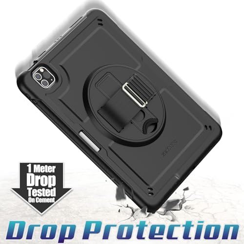 SEYMAC stock Case for iPad Pro 11 & Air 4th/5th Generation 10.9 Inch, Shockproof Case with Screen Protector, Rotating Hand Strap/Stand, Shoulder Strap, Wireless Charging Pencil Slot, Black - Image 4