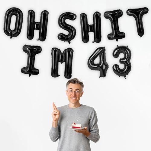 Image of Oh I'm 43! Latex Balloons 16 Inch Black Hallo Forty Three Cheers to 43 Years Old Theme Decor for Man Woman Happy 43rd Birthday Party Photo Studio Prop Flag Decorations Favors Supplies