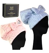 ICANdOIT Super Absorb Microfiber Hair Towel and Cap for All Hair Style,Bow&Button-Loop Design,2 P...