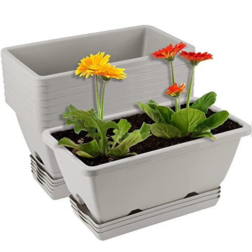 HOIGON Rechteckiger Blumenkasten, Pflanztopf mit Tabletts, Kunststoff, rechteckig, für Fensterbank, Kräuter, Pflanztopf für Sukkulenten, Gemüse, Grau, 9 Stück Cover