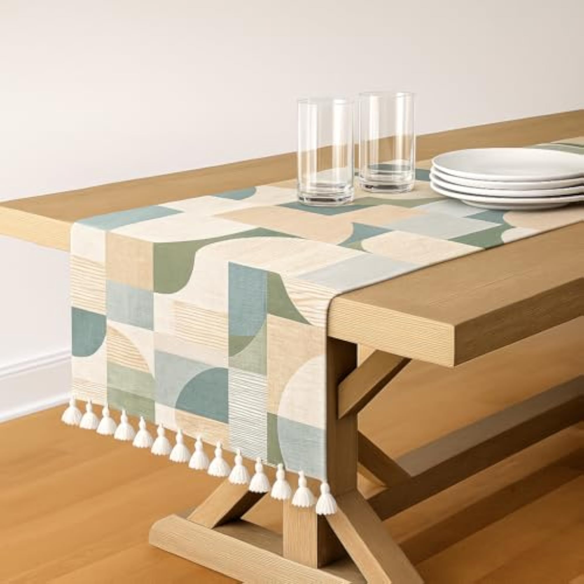 Abstract Harmony Tassel Table Runner for Centre Table