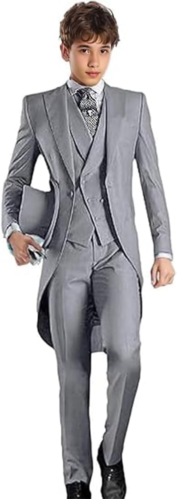 Boys Tuxedo Suit Set 3 Piece Kids Tuxedo Slim Fit Jacket Vest Pants Set for Prom Wedding Formal Boy Tailcoat Suit