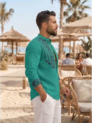 Image of DEELMO Men's Cotton Blend Mandarin Collar Self One Design Full Sleeve Casual Short Kurta