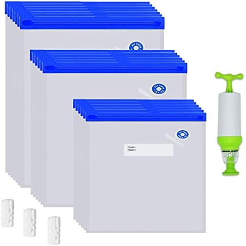 Mantianstar Sous Vide Bags-30pcs Reusable Vacuum Food Storage Bags, with 3 Sizes Vacuum Food Bags,1 Hand Pump,3 Sealing Clips for Food Storage and Sous Vide Cooking Cover