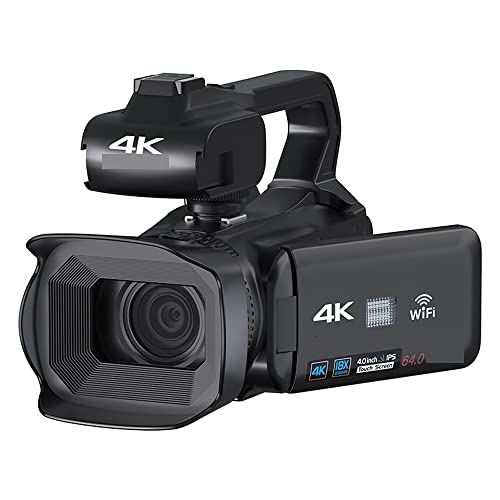 Cámara de Video, Cámaras Digitales 18X 64MP 4K for fotografía Profesional Vlog Streaming videocámara grabación de vídeo Webcam Auto Focus(128G SD Card,4K Video Camera)