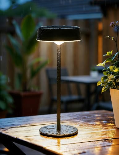 UMLAEN Solar Table Lamp Rechargeable Outdoor Lamps for Patio Waterproof 3 Color Dimmable Solar Lamp for Outdoor Bedroom Garden Camping Bathroom (Black)