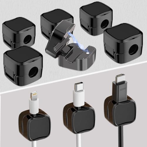 Lot de 6 Support de Câble Magnétique, Support Organisateur de Cordon, Adhésif Clips de Rangement de Câbles, pour Câbles de Chargeur/Souris/Écouteur/USB (Noir)
