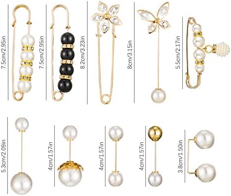 Aoliandatong 10 Pieces Brooch Pins for Women, Brooches for Ladies, Brooch Pins Sweater Shawl Clips Faux Crystal and Pearl Brooches, 10 Style Gold